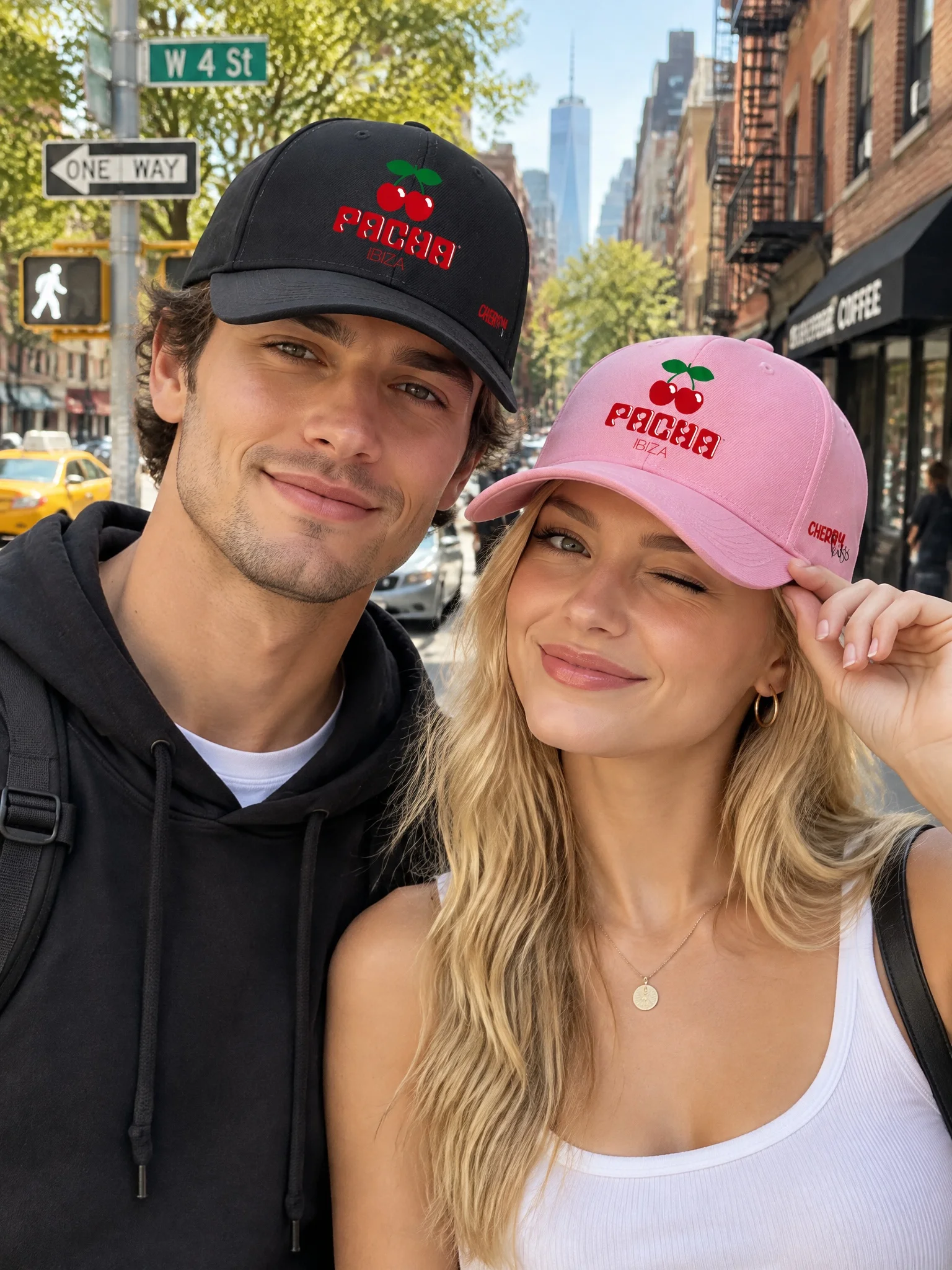 Preppy Cherry PACHA IBIZA Print Adjustable Baseball Cap for Men Women Casual Wear for Outdoor Travel Sun Shading Cap