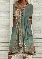 Vestido informal elegante a la moda para mujer, vestido holgado de manga corta con temperamento para mujer, vestidos estampados para vacaciones