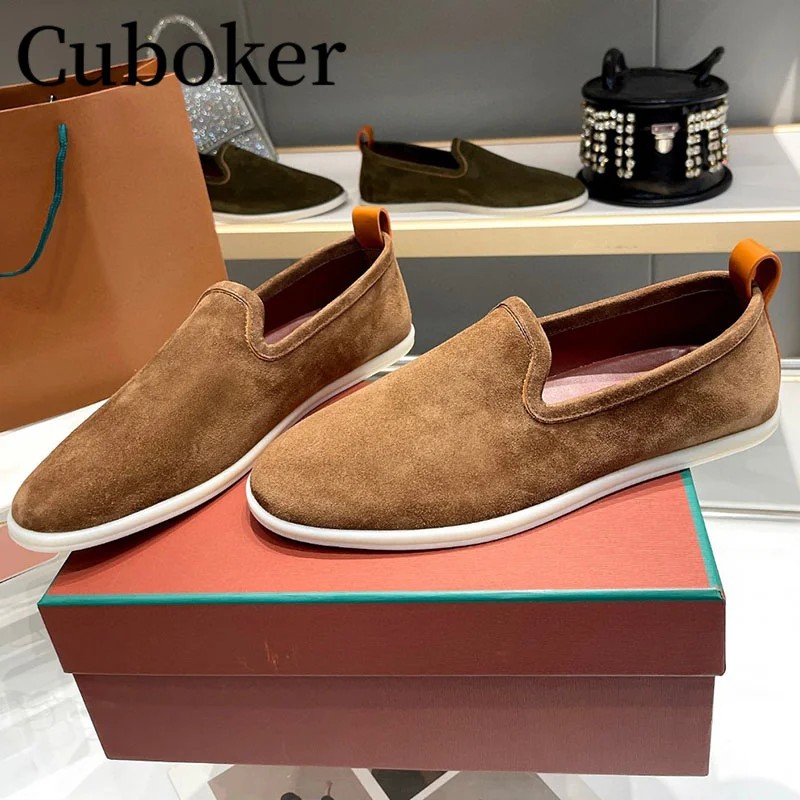 2023 Runway Brand New Men Flat Causal Shoes Kidsuede Round Toe Male Loafers Slip-on Spring Summer Outside Walking Shoes for Men