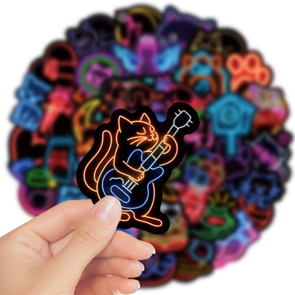 

10/30/50pcs Cute Neon Cat Cartoon Stickers Funny Creative Graffiti Decals DIY Skateboard Notebook Phone Car Sticker for Kids Toy