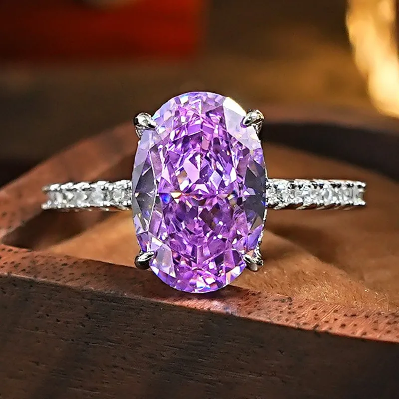 

Oval Brilliant Cut Purple Gemstones Amethyst 5A Zircon Diamonds Rings for Women Wedding Bands Trendy Luxury Jewelry Party Gifts