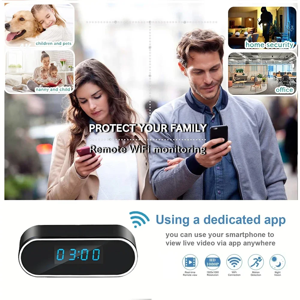 High end improved HD4K night vision mini camera, supporting mobile detection, wireless remote viewing, WiFi mini clock camera