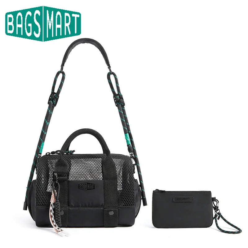 BAGSMART 5.5L Mesh Mini Crossbody Bag Portable Female Travel Shopper Purses Multi-functional Sport Bag with Strap