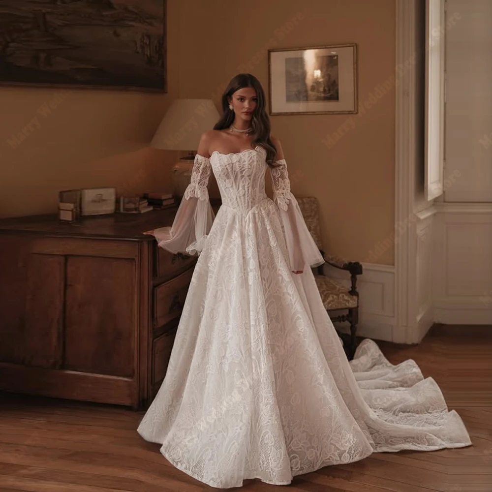 

2026 Beautiful A-Line Women Wedding Dresses Lace Appliques Bride Gowns Backless فساتين حفلات الزفاف Customized