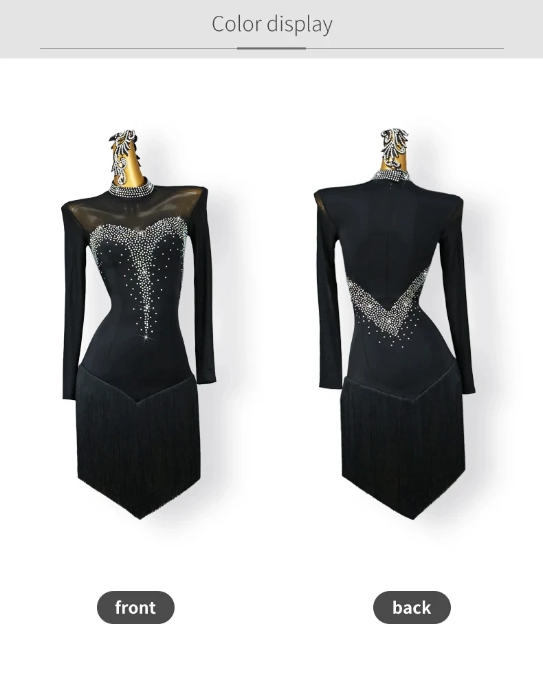 Lateinamerikanisches Kleid, Damen-Übungskleidung, Ballsaal-Tanz, für Erwachsene, Partys, Kabarett, Wettbewerbsanzug, Sportkleid, Mädchen, lange Ärmel, Kostüm – Detail 5