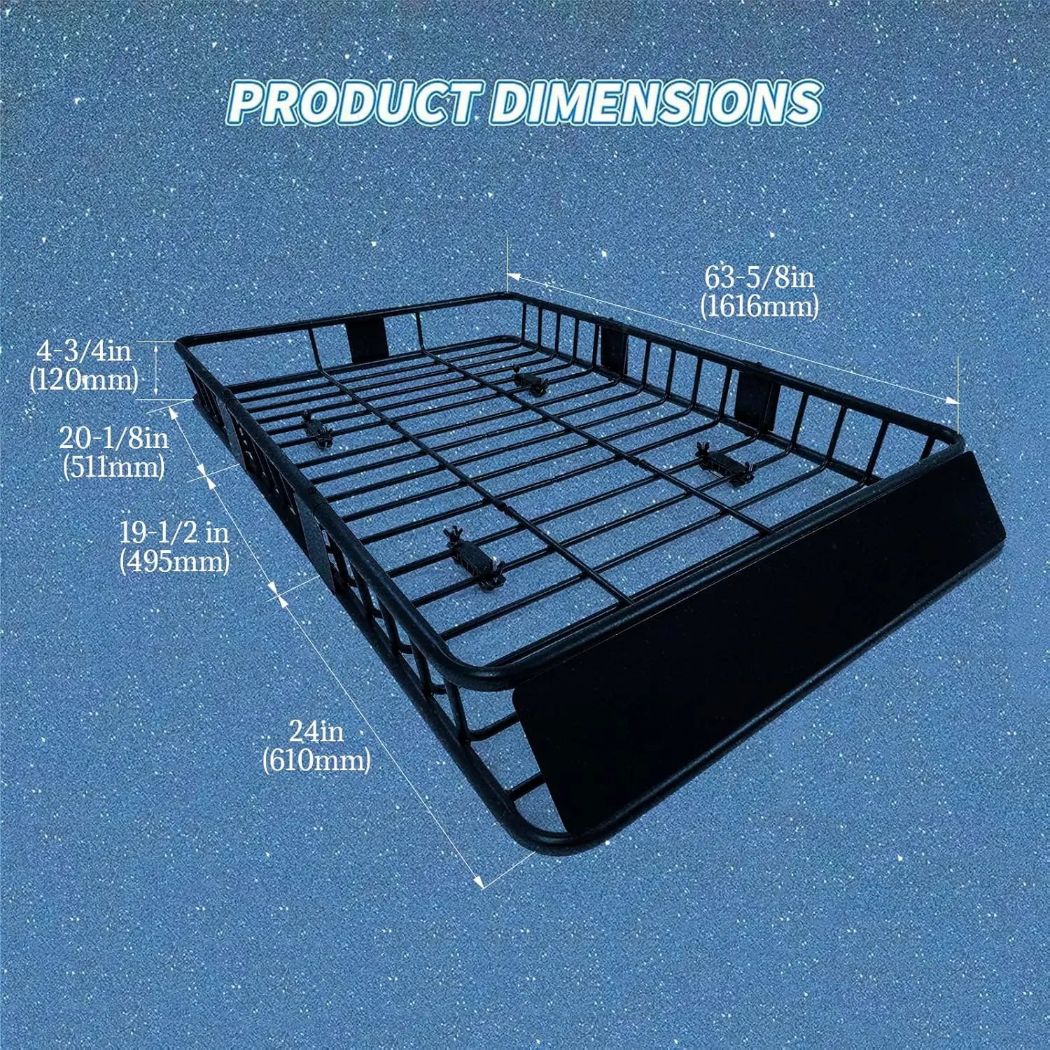 Cesta universal para transporte de carga, 64 "x 38" x 4'', com extensão, aço resistente, carro, suv, armazenamento de bagagem superior