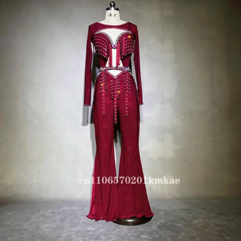 New Belly Dance Costume Set Popsong Performance Oriental Dance Outfit Group Competition Pants Costume With Sleeveles Jacket