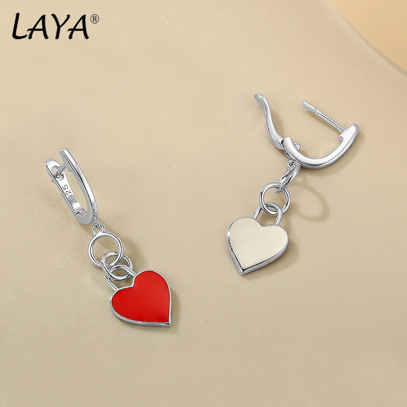 LAYA Drop Earrings For Women 100% 925 Sterling Silver Minimalist Design Heart Shaped Handmade Enamel Piercing Ear Fine Jewelry