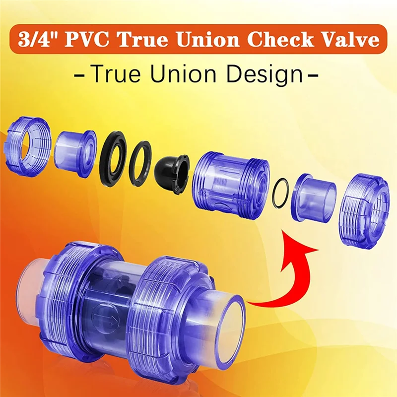 AA63 Valvola di ritegno CALDA Valvola di ritegno in PVC Valvola di ritegno True Union da 3/4 pollici Valvola di ritegno UPVC blu trasparente Valvola di ritegno per tubazioni One-