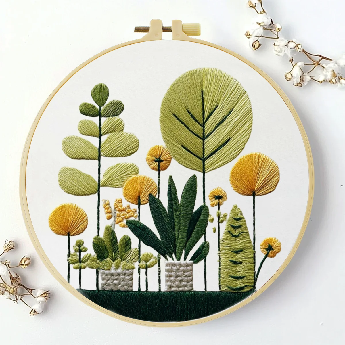 1 Stück 20X20CM/15X15CM 7,87/6,3 Zoll Topfpflanzen-Stickerei-Starter-Kit DIY-Kit DIY-Stickerei-Set Handarbeiten Heimdekoration – Detail 2