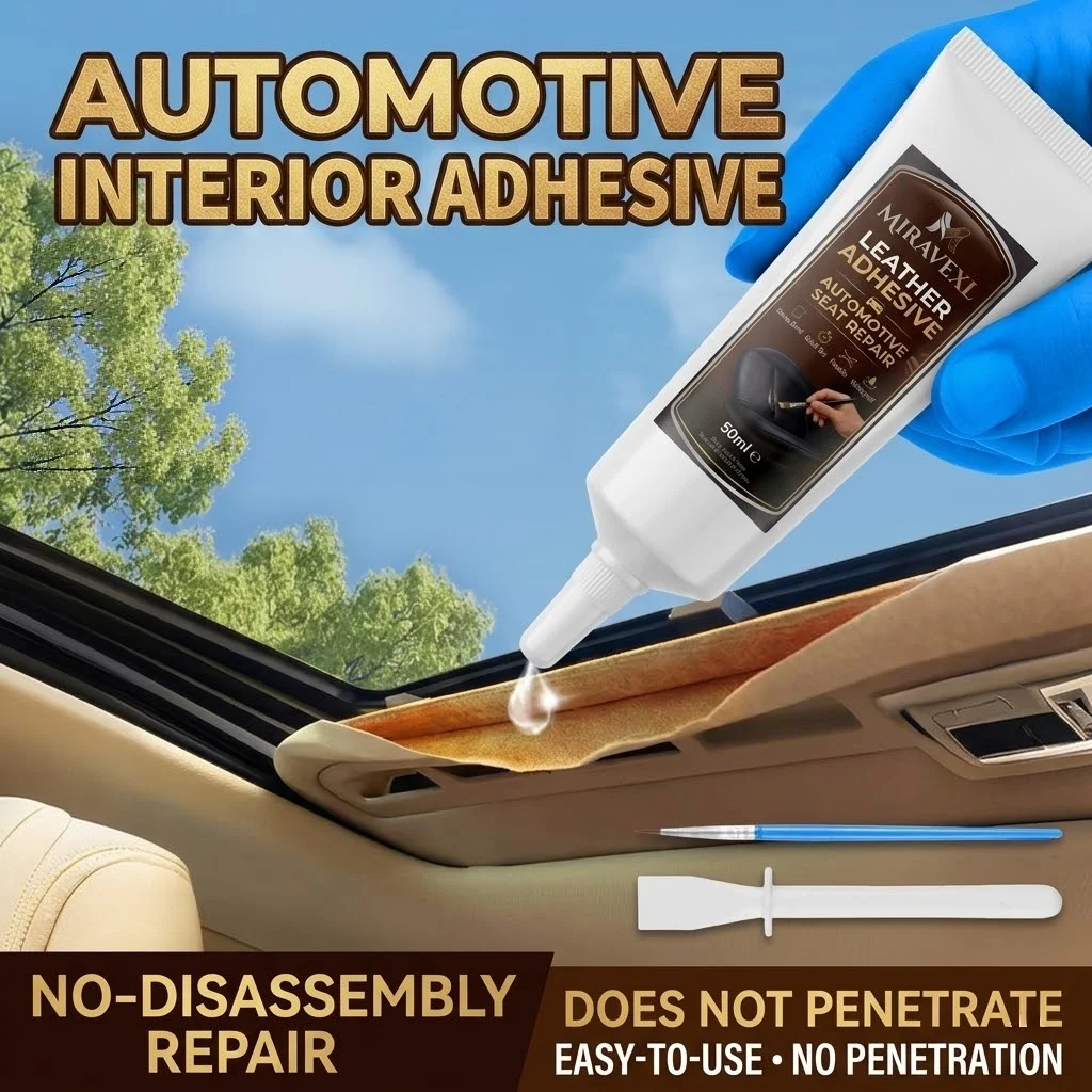 MIRAVEXL Leather Repair Adhesive, Strong Hold Waterproof Quick Drying Glue for Car Seats, Couches, Jackets & Bags, 50ml Kit