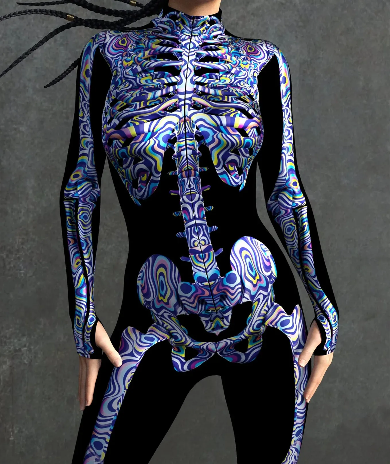 Halloween Skinny Damen Bedruckter Bunter Totenkopf Cosplay Jumpsuit Cyberpunk Zentai Anzug Karnevalsparty Aerial Performance Bodysuits – Detail 38