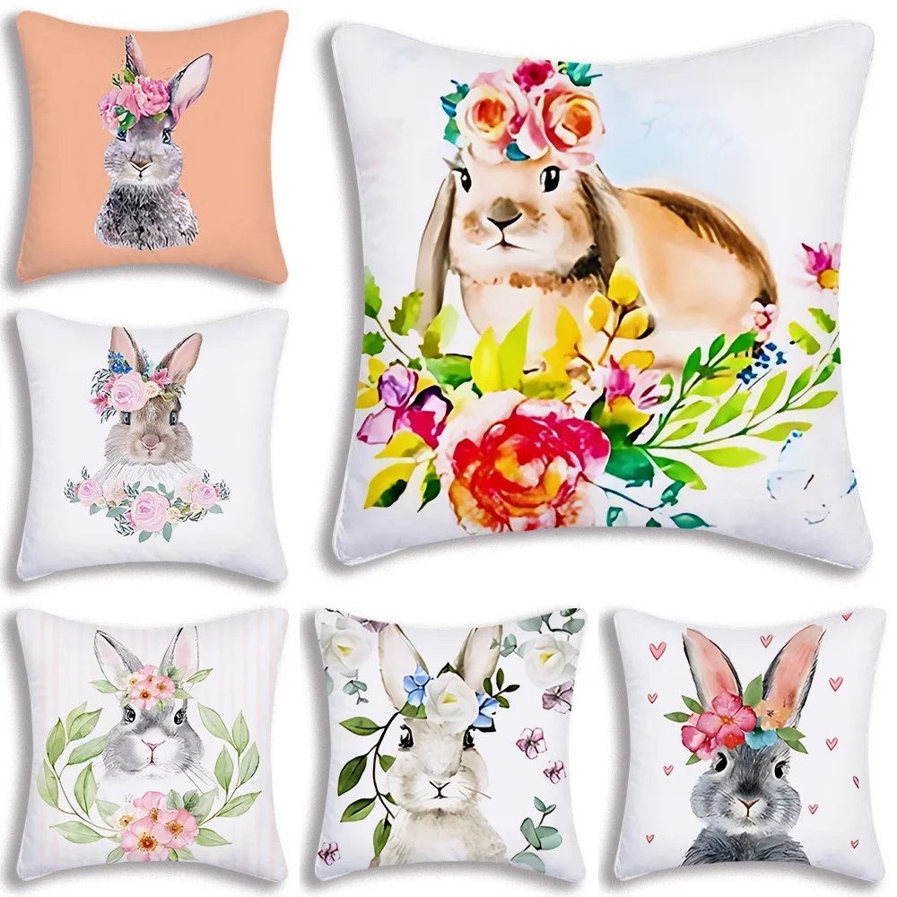 Cute Bunny Pillow Covers Cartoon Sofa Decorative Home Double-sided Printing Short Plush Cute Cushion Cover