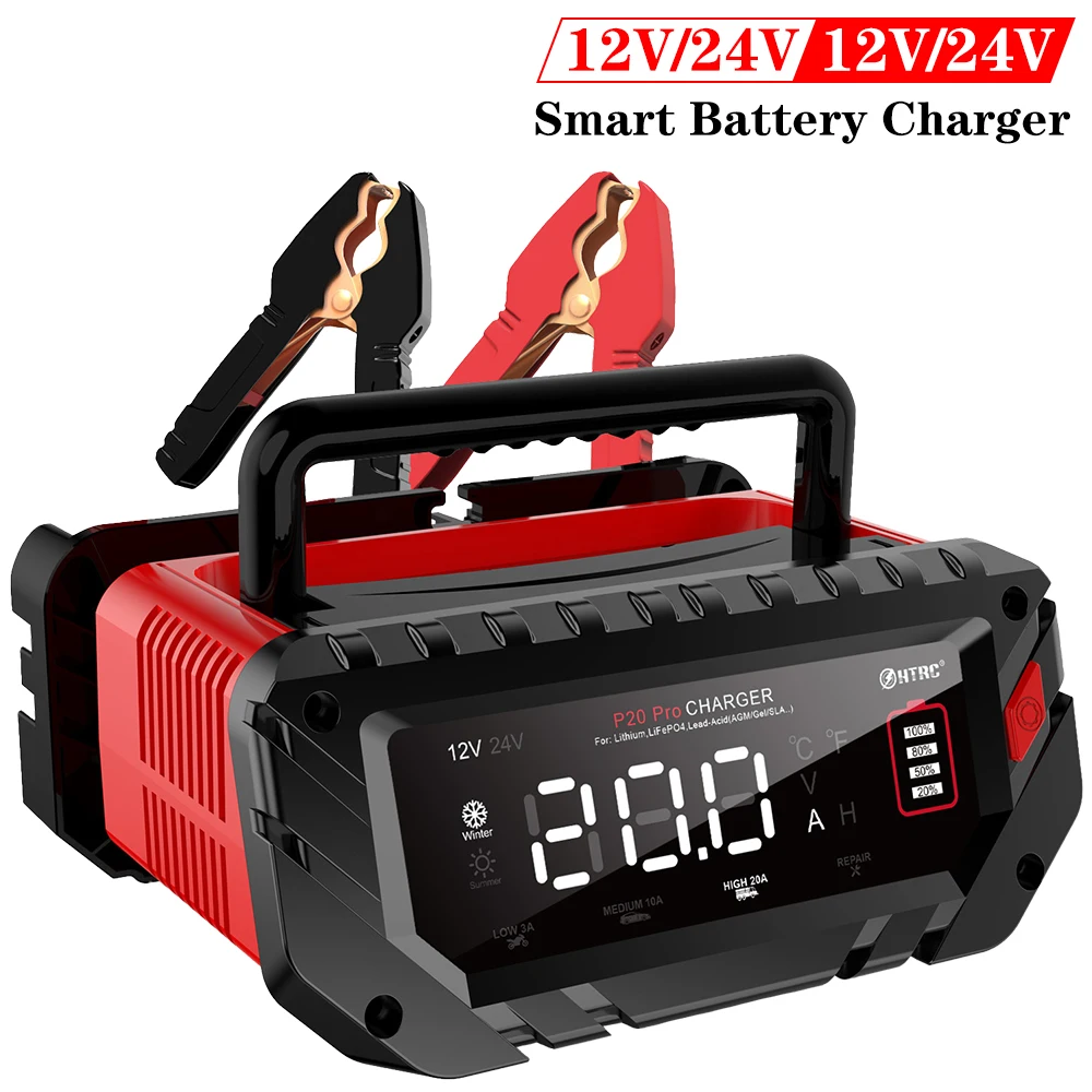 Car Battery Charger for Car Motorcycle LiFePO4 Charger for Lithium AGM GEL Lead-Acid Battery Charger 6V/12V/24V