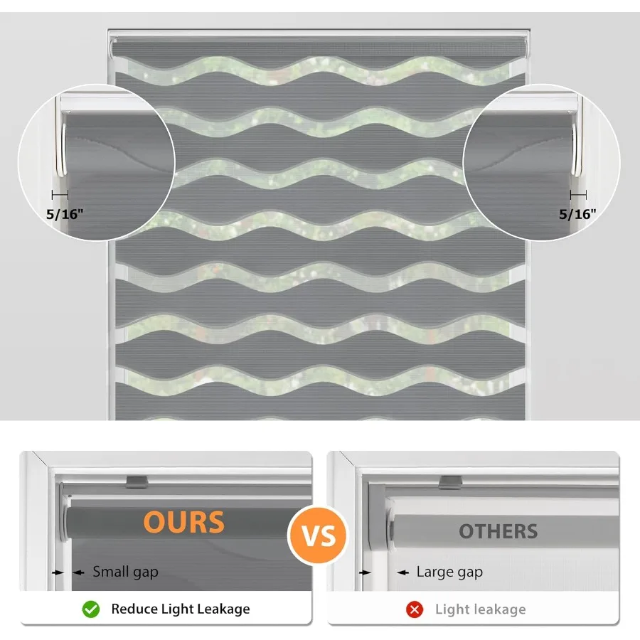 ستائر حمار وحشي لاسلكية بدون مثقاب للنوافذ الداخلية، طبقة مزدوجة للتحكم في الضوء، ظلال دوارة لتصفية الضوء ليلاً ونهارًا #4