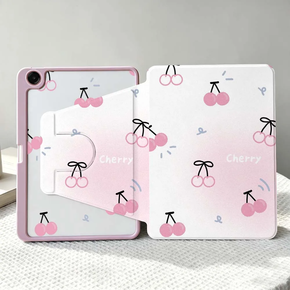Minimalist Cherry Pattern Soft For Samsung Galaxy Tab S11 S10 S9 S8 A11 FE Plus Ultra 360° Rotation Stylus Storage Tablet Case