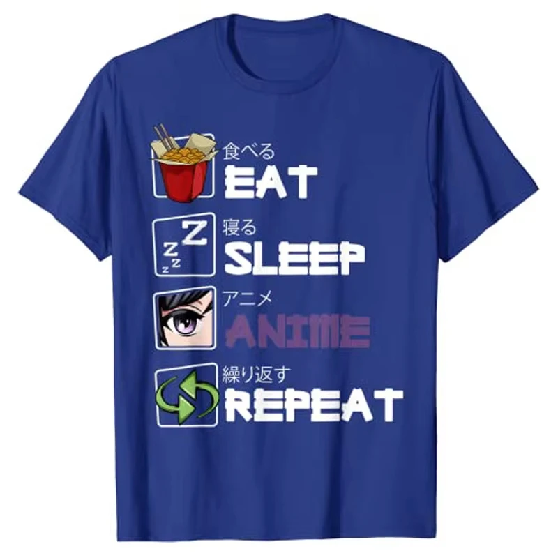 Eat Sleep Anime Repeat Kawaii Manga Graphic T-Shirt Japan Aesthetic Men Women Summer Unisex Cotton Tee