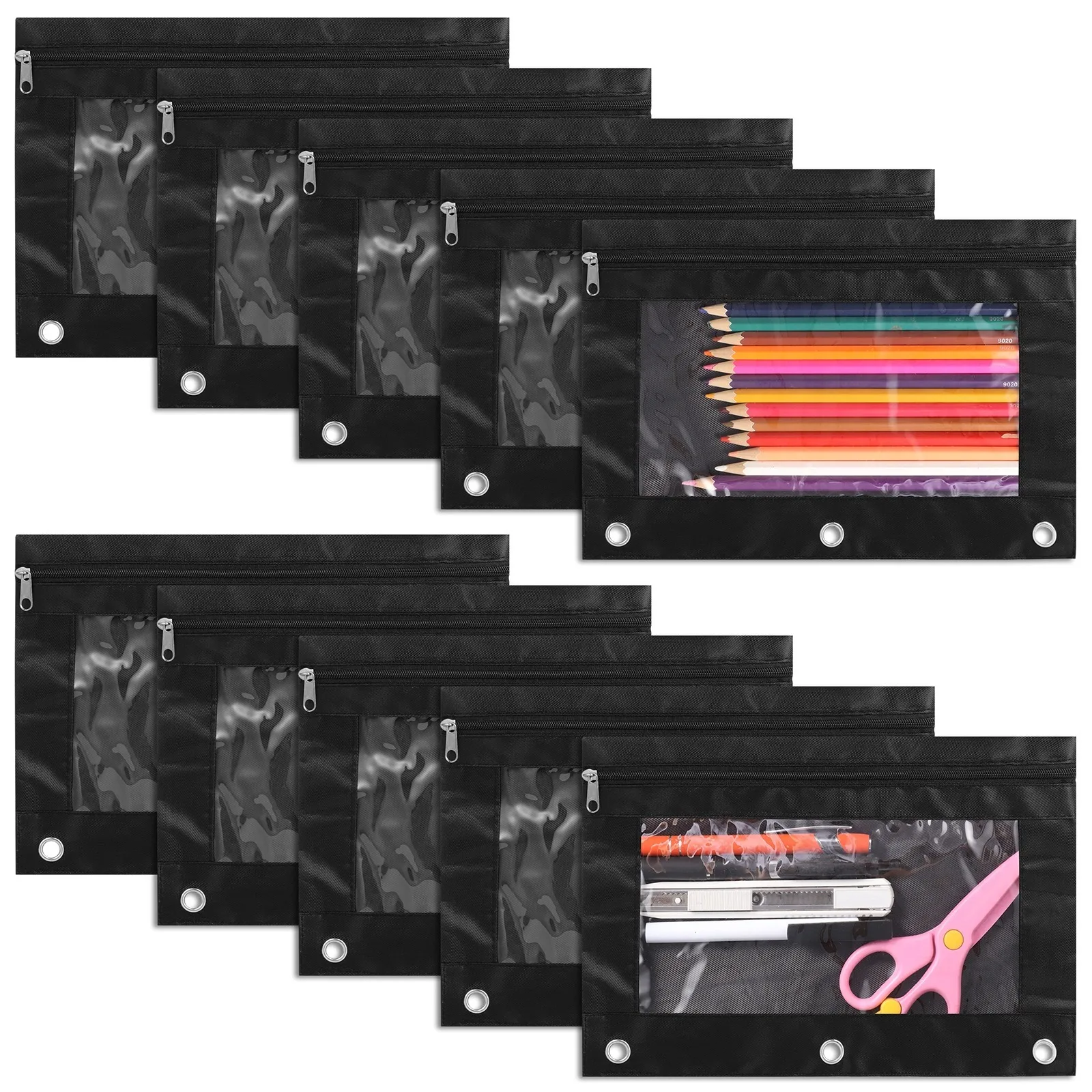 

10 шт./компл. пеналы черные пеналы пеналы с 3 отверстиями и молниями водонепроницаемые пеналы из ткани Оксфорд черные чехлы