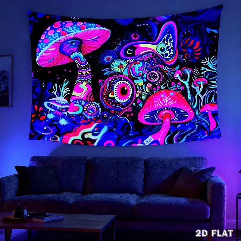 VIKAMA Neon Mushroom Eyeball Tapestry Abstract Fantasy Art Wall Hanging Bedroom Dorm Party Home Decor