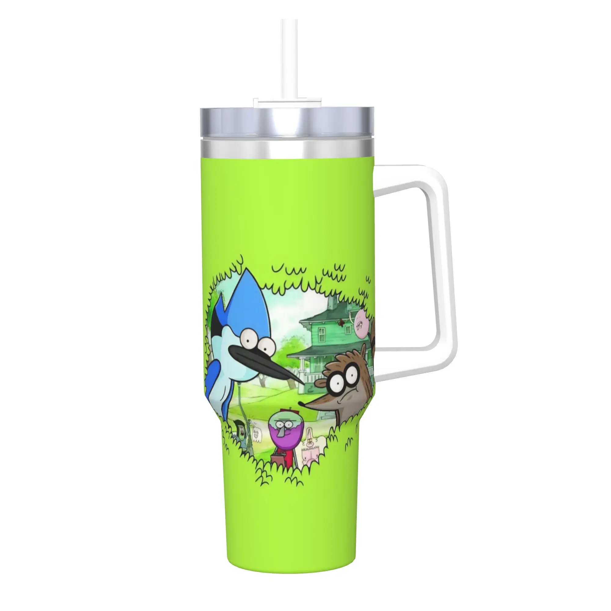 Regulars Show Cartoon Character Tumbler With Straw  Stainless Steel Mug Double Wall Vacuum Insulated for Cold Or Hot 40oz