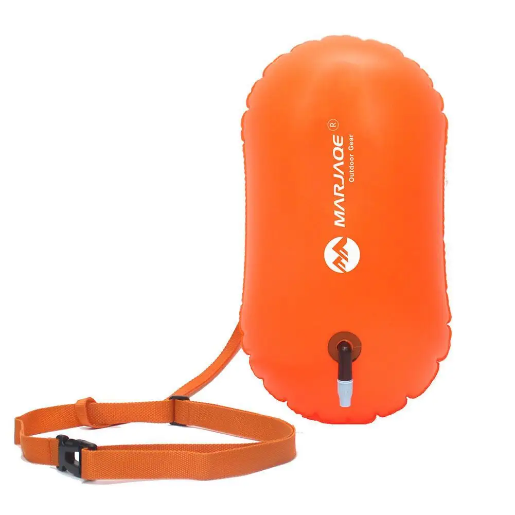 Inflatable Open Swimming Buoy Tow Float Dry Bag Double Air Bag with Waist Belt for Water Sport Swimming Storage Float Tool