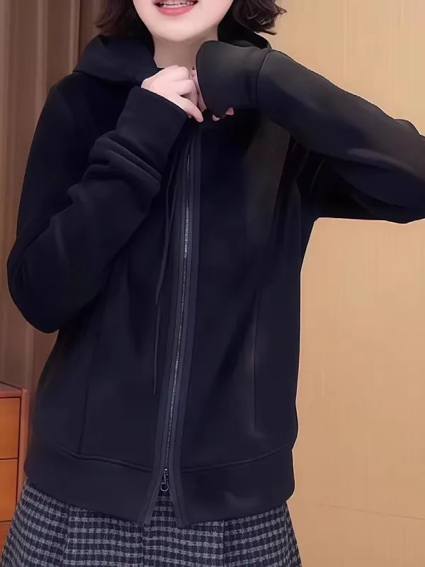 

Кардиган с двойной молнией и капюшоном, женская свободная кофта больших размеров с длинными рукавами, осенне-зимняя утепленная верхняя одежда, повседневная уличная одежда