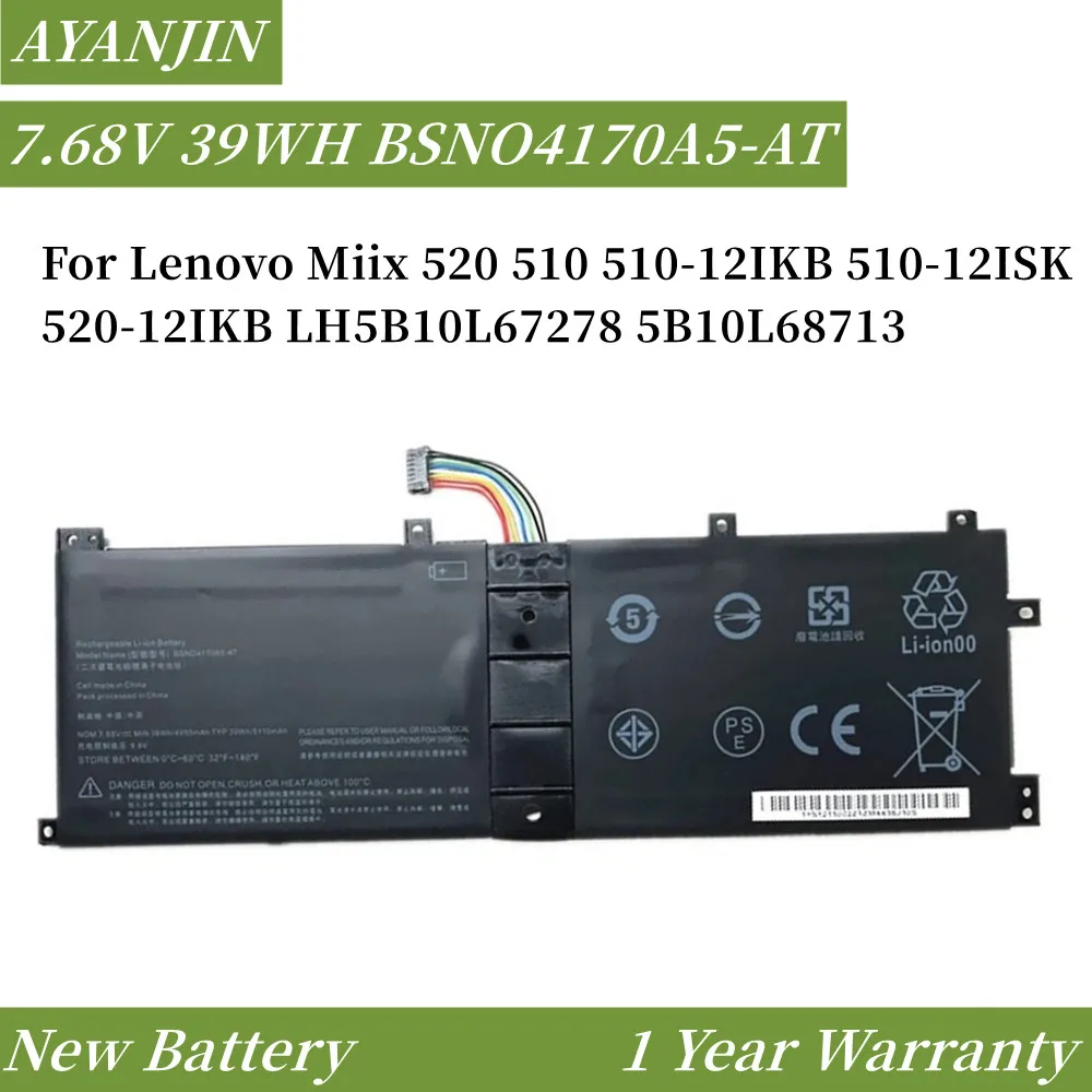 

BSNO4170A5-AT 7.68V 39WH Laptop Battery For Lenovo Miix 510-12ISK 520-12IKB BSNO4170A5-LH 525-12IKB LH5B10L67278