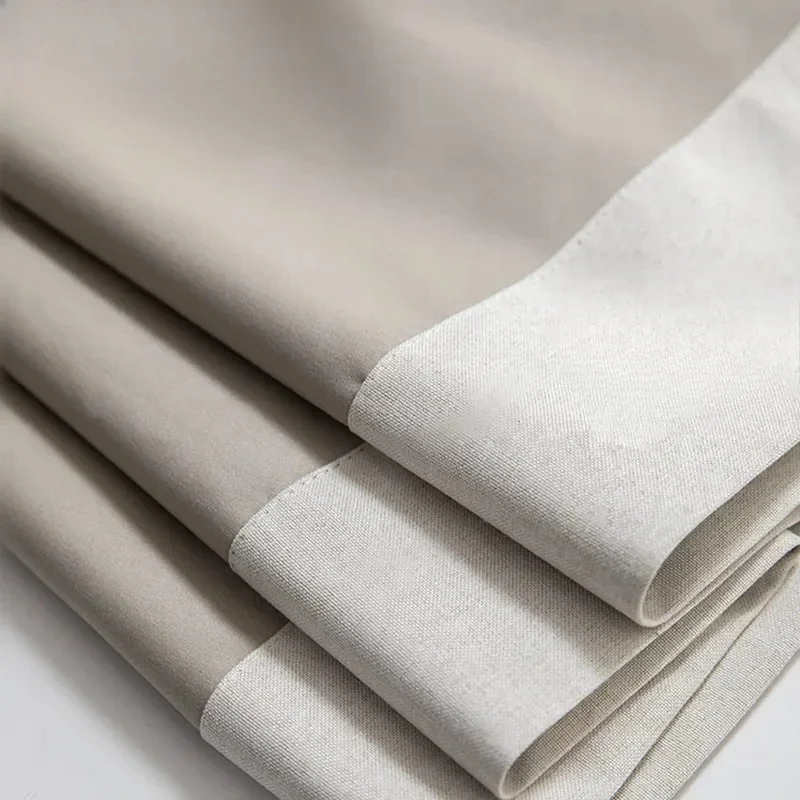Custom Size Fashion European Modern  Linen Beige Shades Door Grey Drapers Curtains for Living Room Bedroom Dining White Tulle