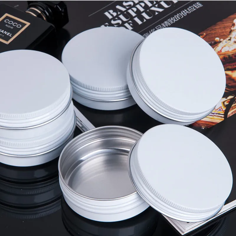 30/50/60/80/100/150g White Empty Round Aluminum Box Metal Tin Cans Cosmetic Cream DIY Refillable Jar Tea Aluminum Pot