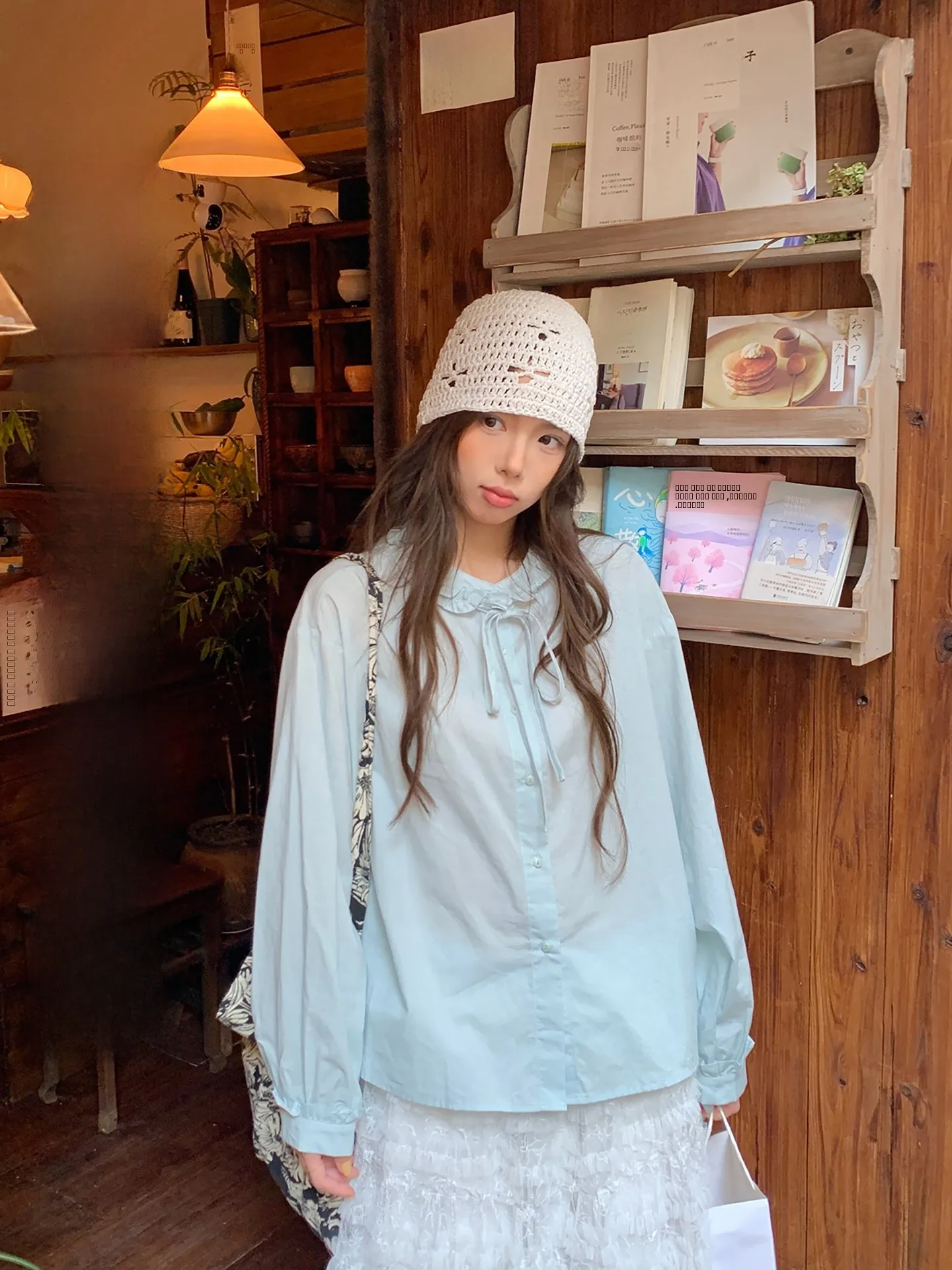 

Женская свободная блузка Sweet Sle Cheeset Bunny с цветочным кружевным воротником и длинными рукавами, универсальный свободный топ для девушек, дизайнерская новинка