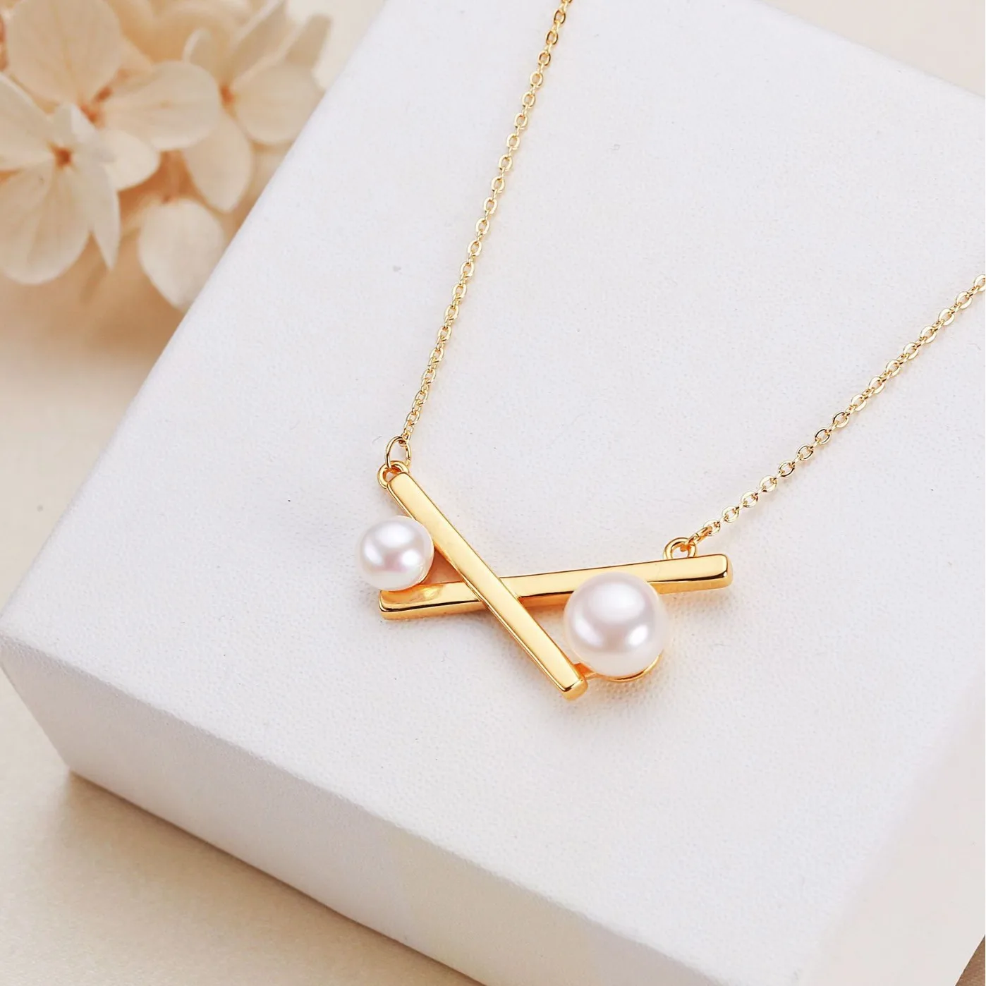 Bread Round Freshwater Pearl Pendant Necklaces for Women 40cm 5cm Extend Chain Adjustable Balance Beam Pendant Jewelry Gift