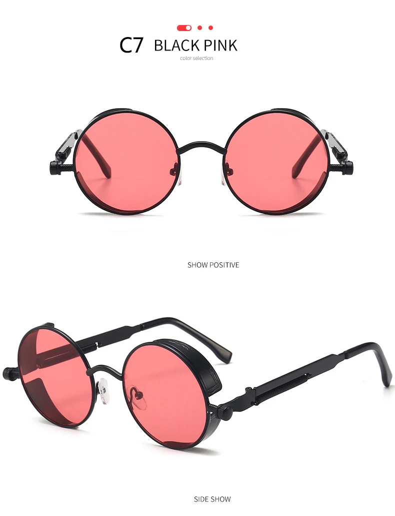 BOYSEEN 2025 Vintage Steampunk Sonnenbrille Frau Männer Runde Luxus Metall Retro Sonnenbrille Hiphop Stil Brillen UV400 – Detail 17