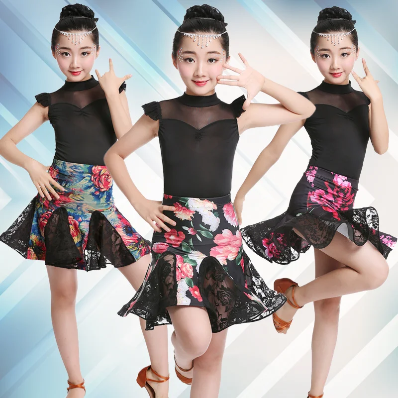 

Children Latin Dance Practice Dress Split Style Clothing Girl Latin Skirt Dancewear Clothing Short Sleeve Competition costume