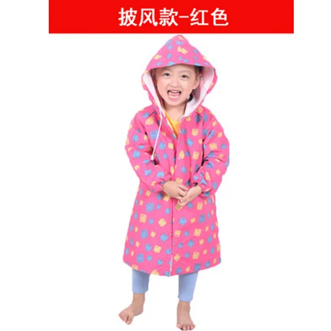 Cartoon cute boys and girls big school poncho big brim school bag stand kids raincoat hiking letter blue rainproof coat