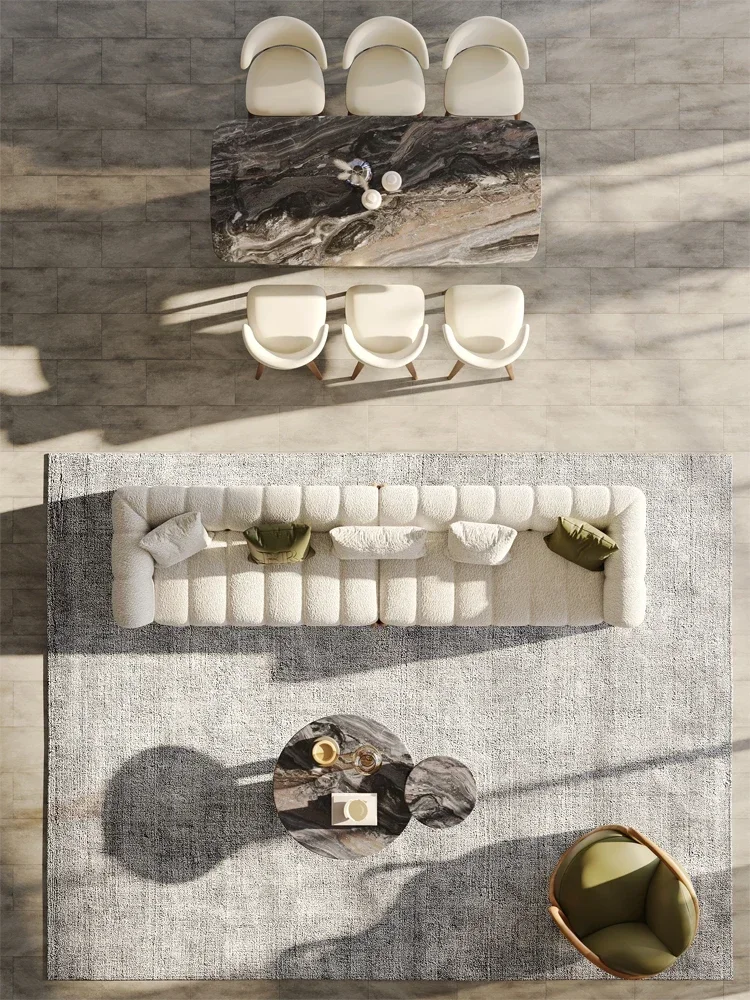 Marble Rectangular Villa High-End round Hong Kong-Style Light Luxury Dining Table