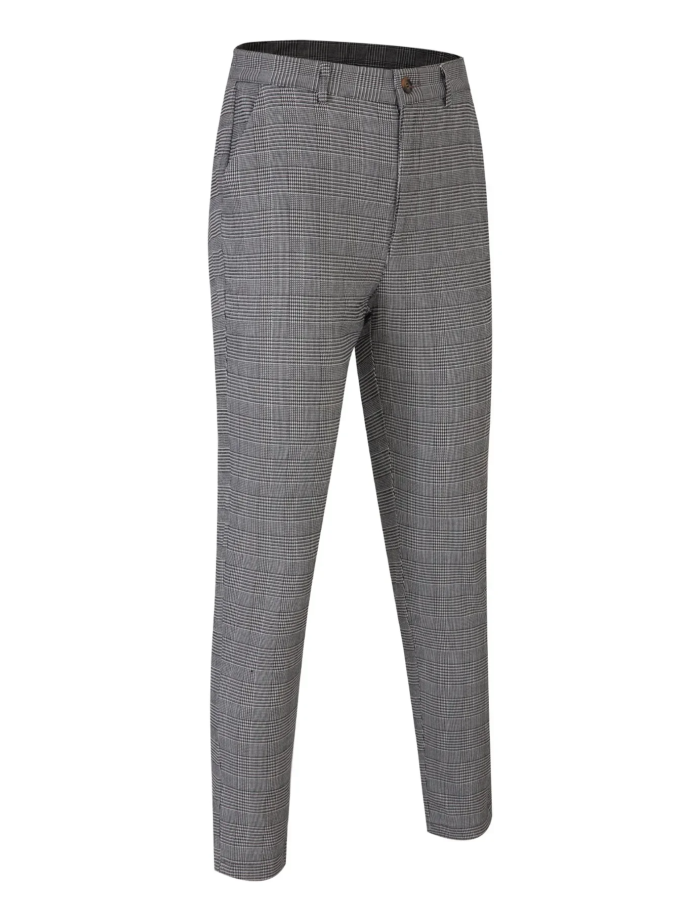 Casual Men's Business Cotton Slim Fit Men Pants Trousers Skinny Chinos Grey Ankle Length Street Wear Plaid Striped Pencil Pants