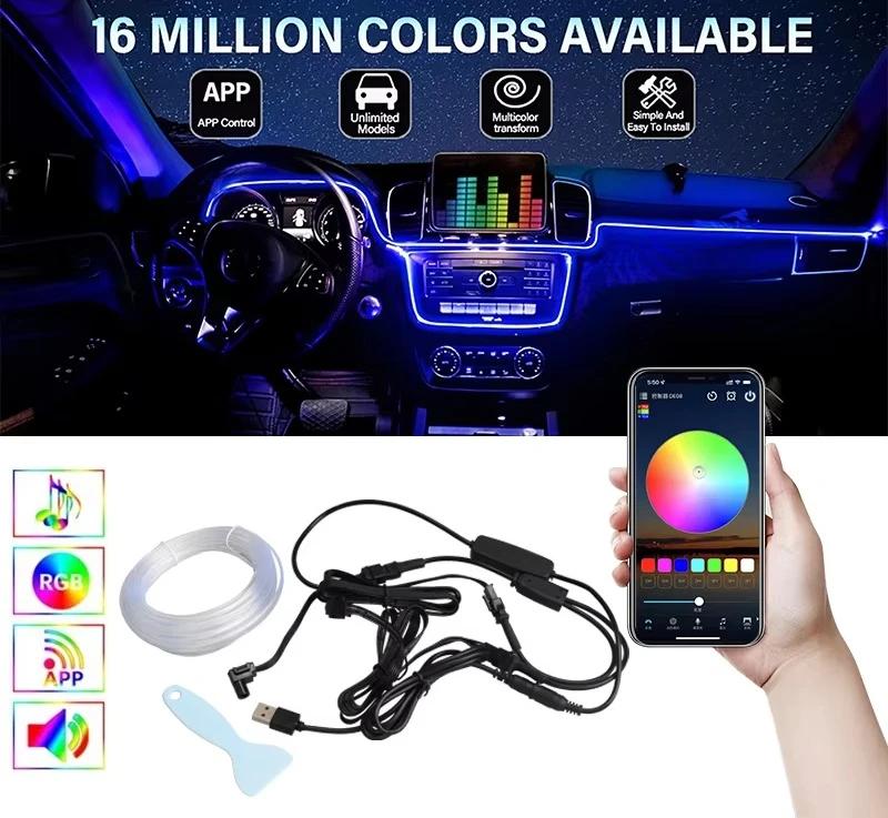 Light Emitting Diode Car Interior Neon Bar RGB Application Multi-mode Voice-activated DIY Ambient Light Decoration Atmosphere