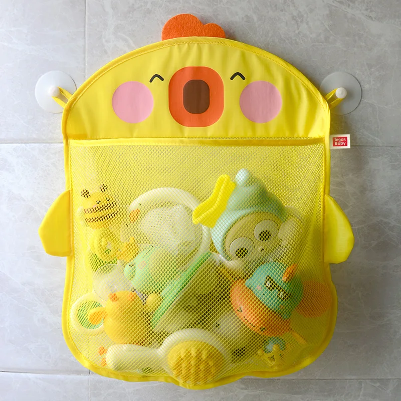 New Cartoon Yellow Duck Baby Bathroom Mesh Bag Sucker Design For Bath Toys Kids Animal Shapes Cloth Sand Toys Storage Net Bag