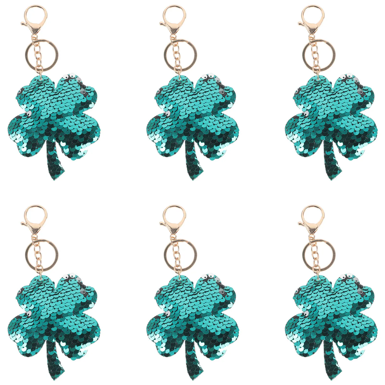 

6Pcs Four Leaf Ring Creative Sequins Keychain Pendant Hanging Decor Bag Cell Phone Car Keys Ring Clover Pendant