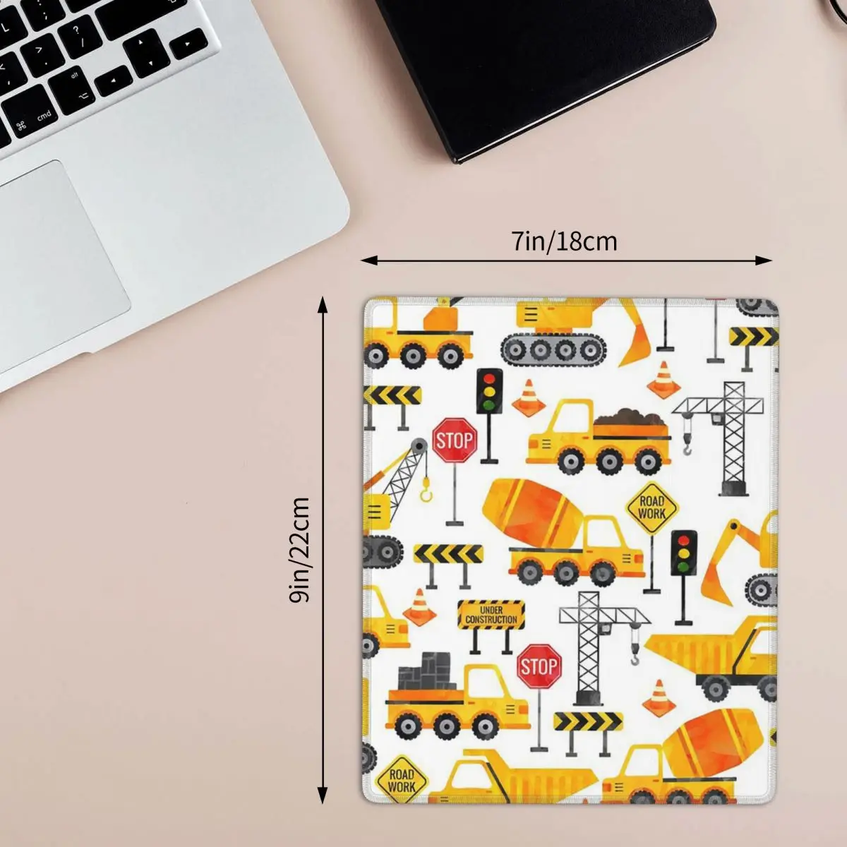 Road Work Watercolor Construction Vehicles Mouse Pad Computer Keyboard Mouse Mat Gaming PC Laptop Desk Mat Office Accessories