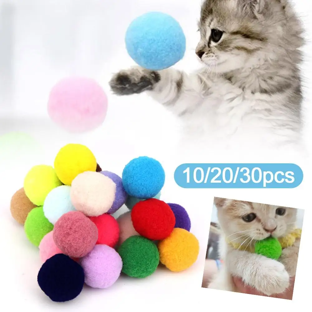 10/20/30Pcs Soft Pom Pom Balls For Kittens Cat Chew Toy Assorted Colors Plush Balls Interactive Toy For Kitten Training And N9P8