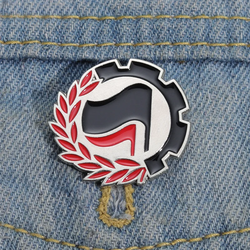 Antifascista Enamel Pins Theory of Power Black Red Flag Logo Brooches Lapel Badges Pray for Peace Jewelry Gift Wholesale