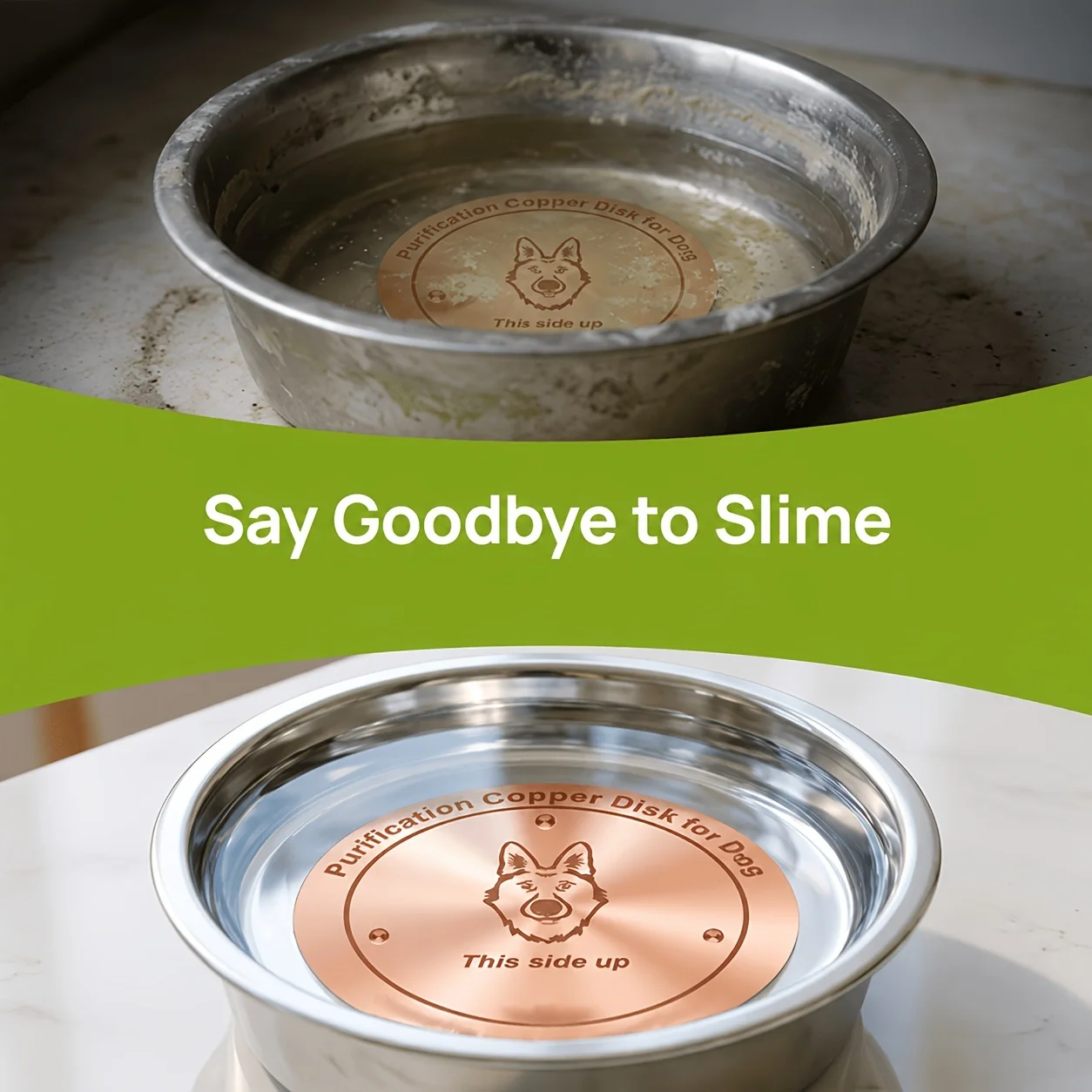 This copper pet water bowl features a three-point support design and is made of 99.9% pure copper. It's suitable for all types o