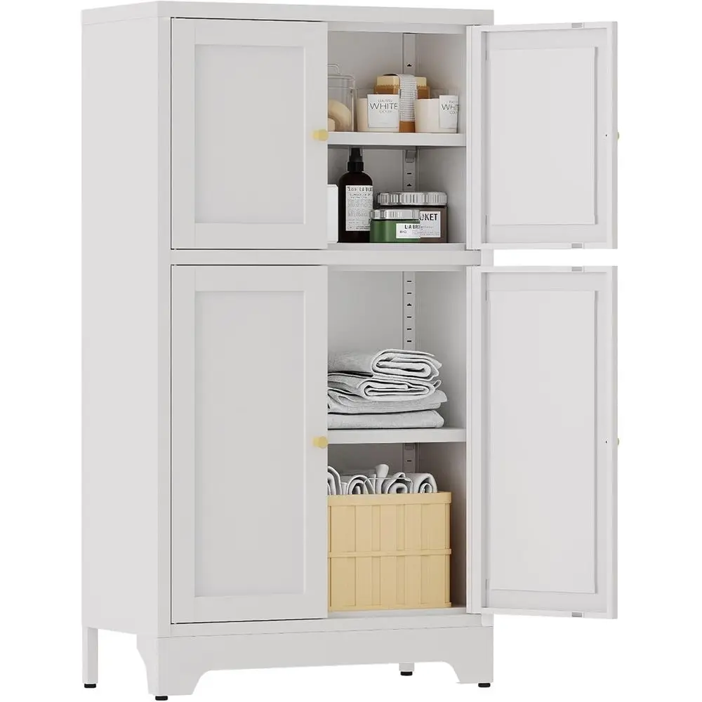 

Freestanding Metal Bathroom Floor Cabinet with 2 Adjustable Shelves for Storage in Dining, Living, or Home Office
