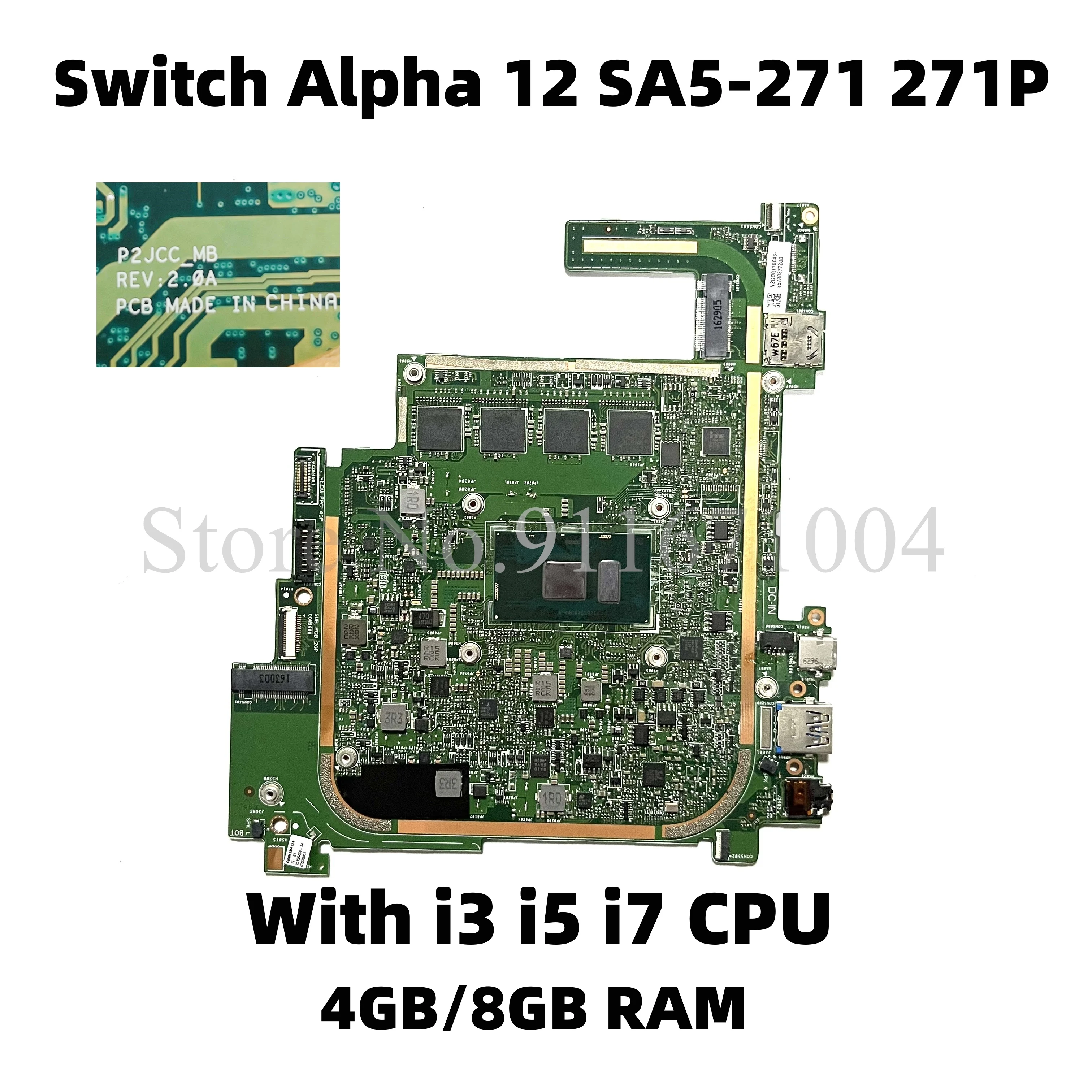 

P2JCC_MB REV:2.0A PCB Mainboard For Acer Switch Alpha 12 SA5-271 271P N16P3 Laptop Motherboard With i3 i5 i7 CPU 4GB/8GB RAM