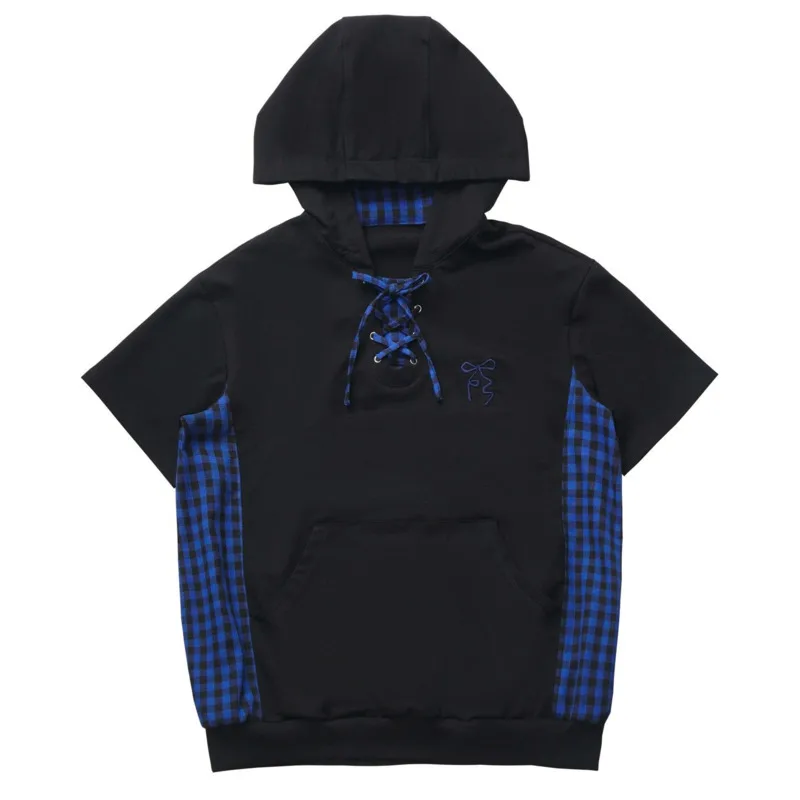 Cat Ear Blue Lattice Sweater Hoodie Top Set Summer Love Button Y2K Splicing Japan Strap Anime JK Cos A-line Skirt Top Suit New