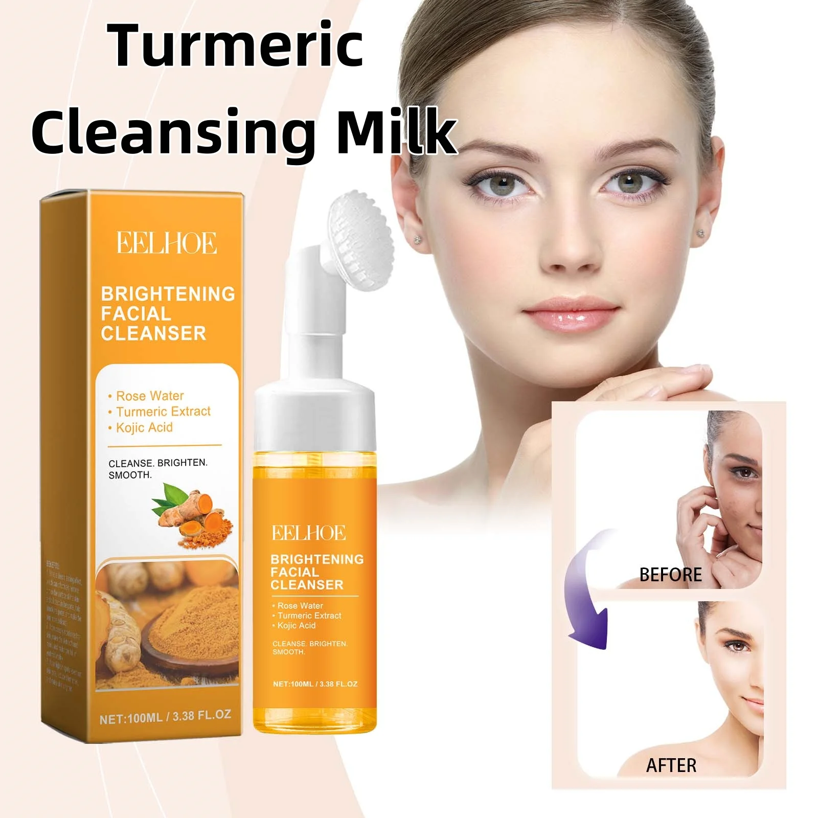 Turmeric Cleansing Milk Foam Facial Cleanser Cleanses Dirt And Grease Brightens Skin Hydrating And Moisturizes Face Care Product