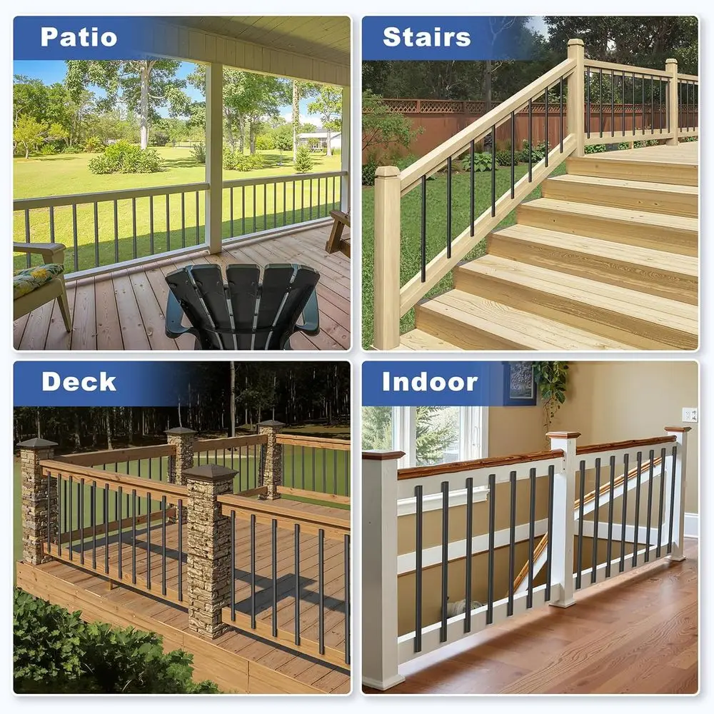 50 عبوة من 26 درابزينًا معدنيًا للسطح المعدني لدرج السلالم، درابزين الدرج الخارجي، مغزل أسود مجوف، مناسب لحاجز الشرفة، داخلي