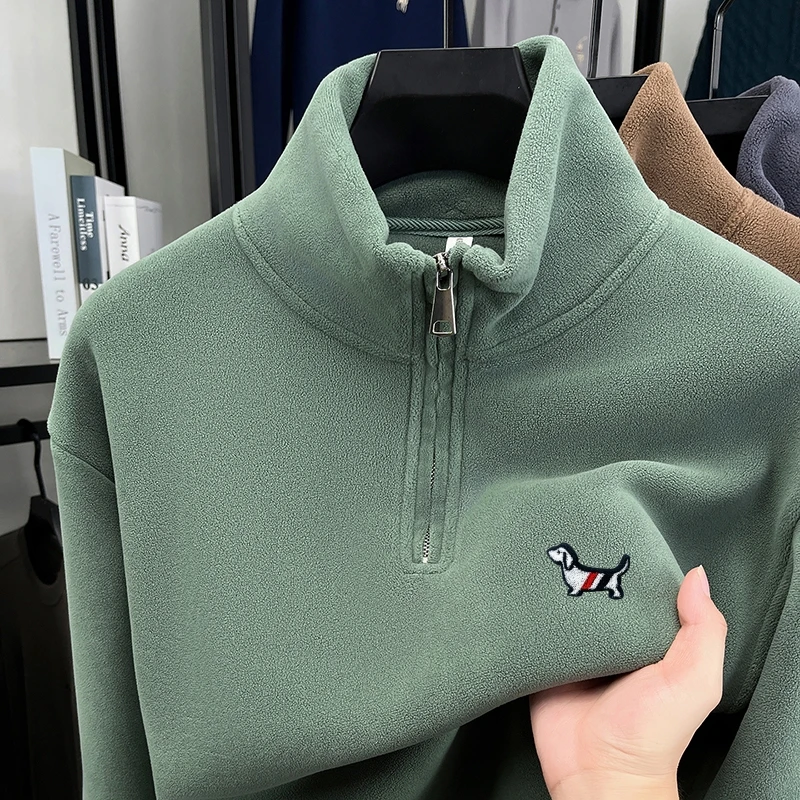 الخريف الشتاء الألمانية المخملية الرجال هوديس الوقوف طوق سستة الكلب التطريز البلوز عالية الجودة الدافئة موضة ملابس رجالية #5