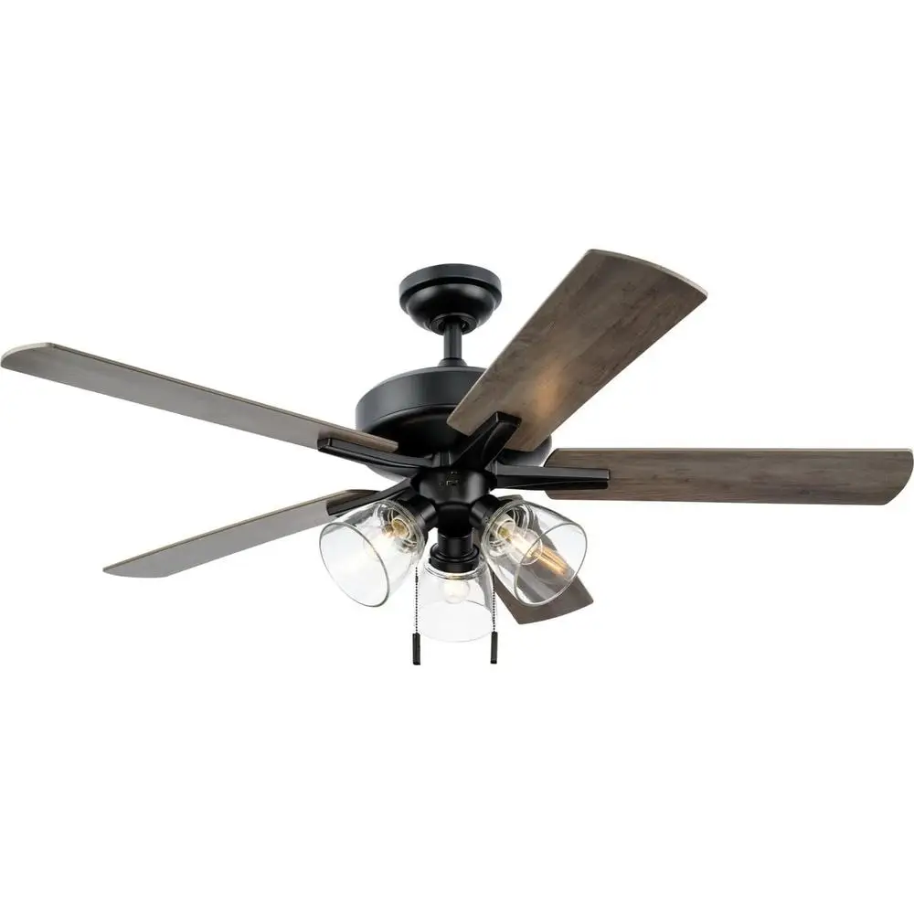 52 Inch Ceiling Fan with LED Light Kit 5 Reversible Blades Pull Chain Speed Settings Dimmable Bright Lighting Easy Installation